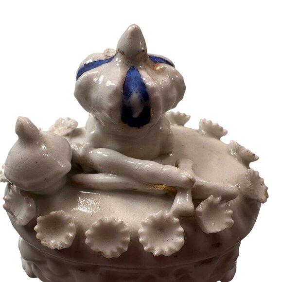 Fairing Box Crown Scepter Floral Vintage Trinket Box Porcelain Lid Antique - Picture 2 of 15